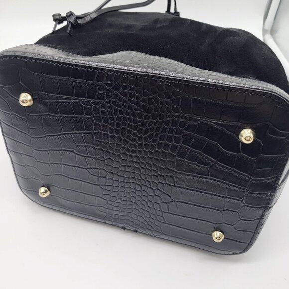 ISADORA Suede Leather Bucket Pouch Purse Shoulder Bag Black Drawstring Italy - Picture 3 of 14